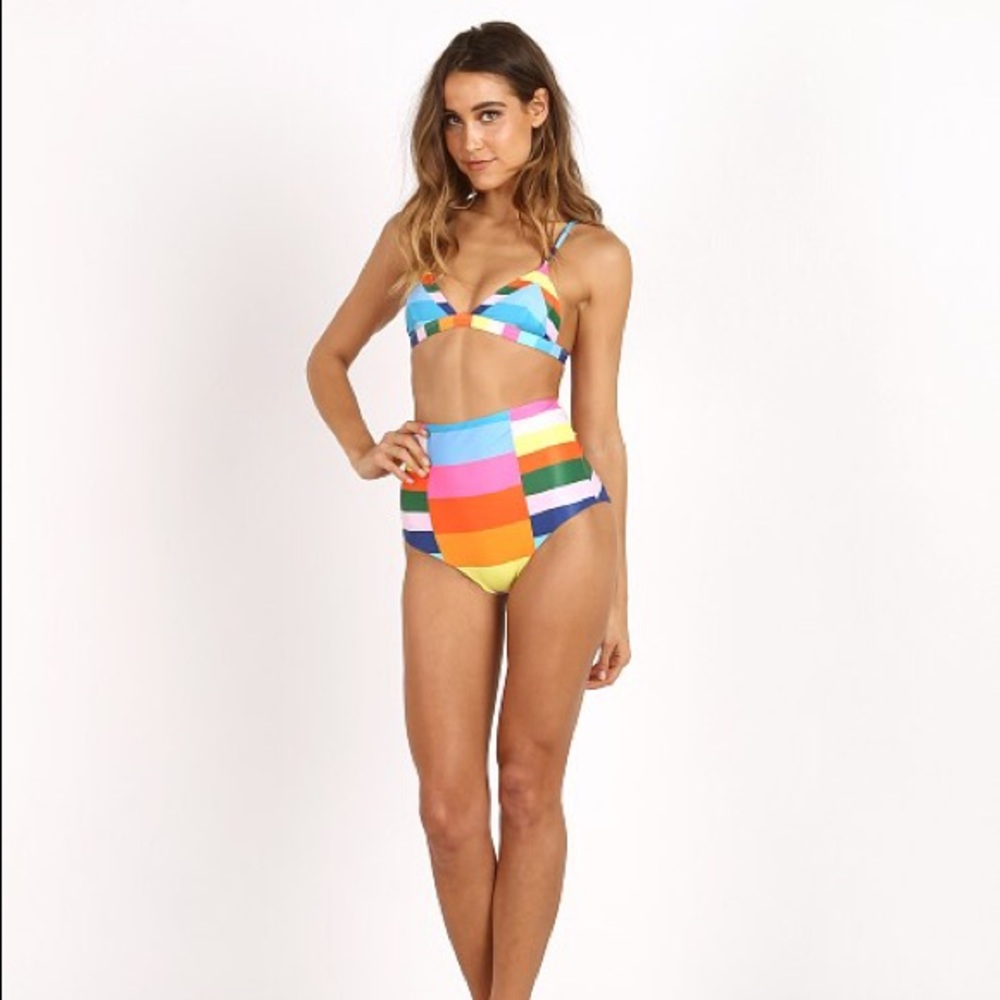 Mara Hoffman Rainbow High Waisted Bikini Top